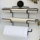 Suporte de Rolos Triplo para Papel Toalha/Alumínio/PVC com Ventosa Preto Fosco - Ela Decora